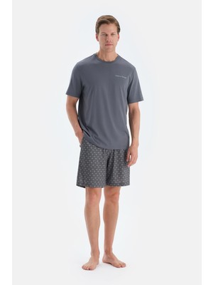 Indigo Baskı Detaylı Kısa Kollu Tişört Şort Pijama Takımı