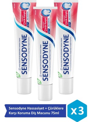 Sensodyne Hassasiyet + Çürüklere Karşı Koruma Diş Macunu 75 ml x 3 Adet Hassas Dişler İçin Etkili