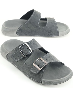 Gezer Erkek Yazlık Suni Deri Iki Toka Ayarlanabilir Rahat Taban Günlük Terlik