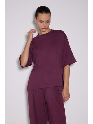 Babokah Yırtmaçlı Loose Fit Modal T-Shirt