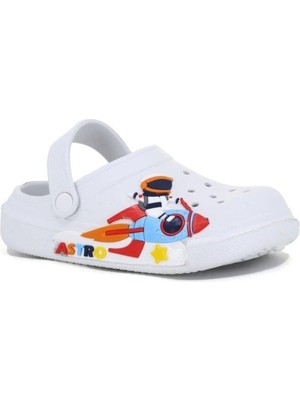 Erkek Çocuk Astronot Figürlü Kaydırmaz Rahat Tabanlı Havuz-Plaj-Tatil-Bahçe Cross Terlik Sandalet