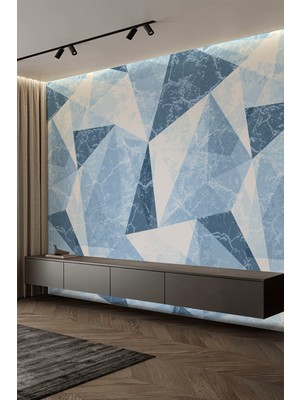 Mavi Buz Kristali Geometrik Desen Tek Parça Duvar Kağıdı