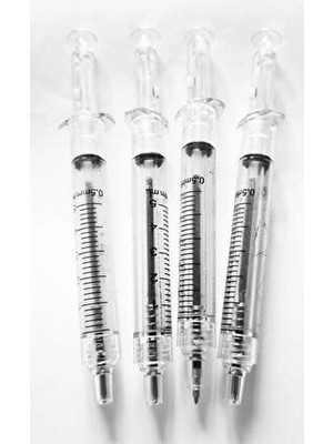 Modellino Mavi Renkli 4 Adet Gerçek Görünümlü Şeffaf Gövde Şırınga Tükenmez Kalem