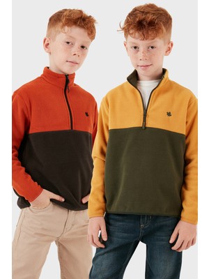 Lela Yumuşak Dokulu Yarım Fermuarlı Renk Bloklu Dik Yaka 2'li Paket Polar Çocuk Polar 5905004S2