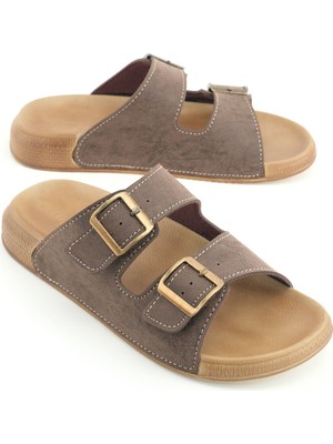 Gezer Erkek Yazlık Suni Deri Iki Toka Ayarlanabilir Rahat Taban Günlük Terlik