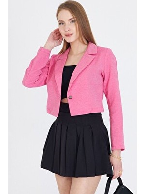 Kadın Fuşya Tek Düğmeli Crop Ceket ARM-23Y001064