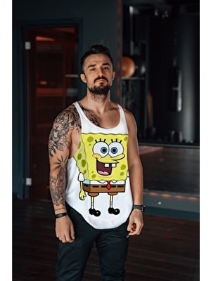 Freeyez Sporcu Atleti Erkek Nefes Alabilir Örme Kumaş Sponge Bob Gym Fitness Tank Top