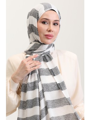 Geometrik Desenli Keten Şal 70285-04 Siyah