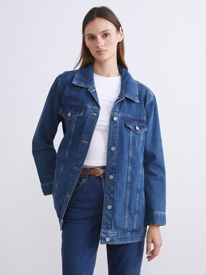 Lc Waikiki Yeni Sezon Gömlek Yaka Oversize Kadın Jean Ceket