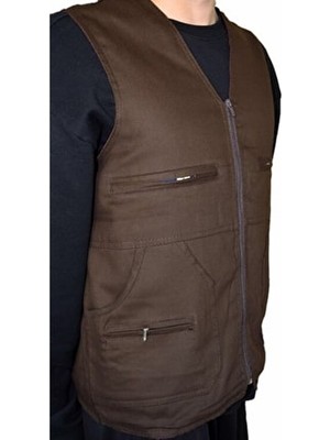 Derin Mavi Tasarım Erkek Yazlık-Ilkbaharlık 4 Fermuarlı Avcı-Iş Yeleği Düz Desenli Hakim Yaka