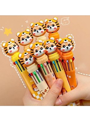 10'lu Multi Color Kaplan Renkli Tükenmez Kalem Tek Kalemde 10 Renk - 1 Adet