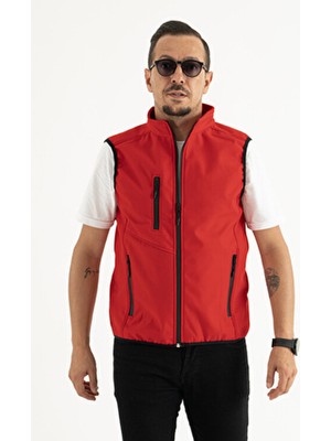 Erkek Kırmızı Slim Fit Dar Kesim Içi Polar Outdoor Softshell Yelek