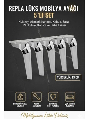 Repla Mobilya Kanepe Tv Ünitesi Koltuk ve Konsol Dolap Ayağı 19 cm Krom