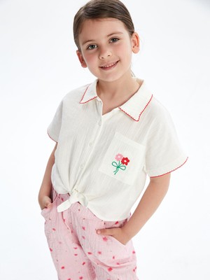 Lc Waikiki Yeni Sezon Rahat Kalıp Çiçek Nakışlı Kız Çocuk Gömlek