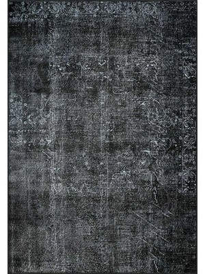 Barris Klasik Siyah Polyester ve Pamuklu Yıkanabilir Kaydırmaz Taban Dijital Baskı Halı