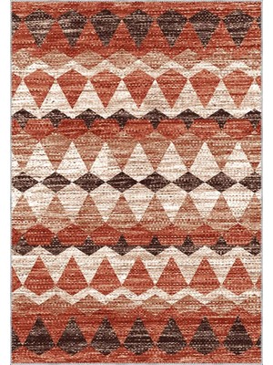 Aren Halı Della Geometrik Turuncu Polyester ve Pamuklu Yıkanabilir Kaydırmaz Taban Dijital Baskı Halı