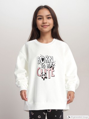 Lc Waikiki Yeni Sezon Bisiklet Yaka Baskılı Kız Çocuk Sweatshirt