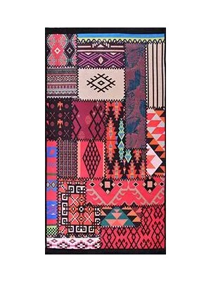 Bruciato Patchwork Multi Polyester ve Pamuklu Kaydırmaz Tabanlı Dijital Baskı Halı