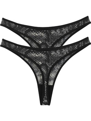 Akbeniz Kadın Siyah Yılan Desenli 2'li Tanga Slip
