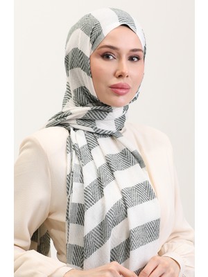 Geometrik Desenli Keten Şal 70285-03 Zümrüt Yeşili