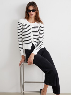 Lc Waikiki Yeni Sezon Bisiklet Yaka Çizgili Kadın Triko Hırka