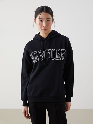 Lc Waikiki Yeni Sezon New York Baskılı Oversize Kadın Kalın Hoodie