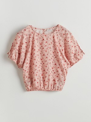 Lc Waikiki Yeni Sezon Bisiklet Yaka Çiçekli Kız Çocuk Crop Bluz