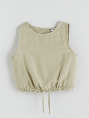 Lc Waikiki Yeni Sezon Bisiklet Yaka Keten Karışımlı Kız Çocuk Bluz