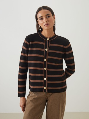 Lc Waikiki Yeni Sezon Bisiklet Yaka Çizgili Kadın Triko Hırka