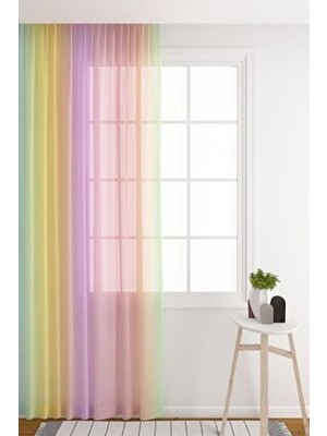 Tül Perde Seyrek Pile (1x2) Bebek Odası Çocuk Odası Gökkuşağı Renkleri Desenli Perde