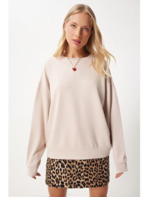 Kadın Krem Basic Mevsimlik Modal Örme Sweatshirt AN00212