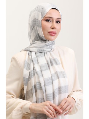 Geometrik Desenli Keten Şal 70285-02 Gümüş Gri