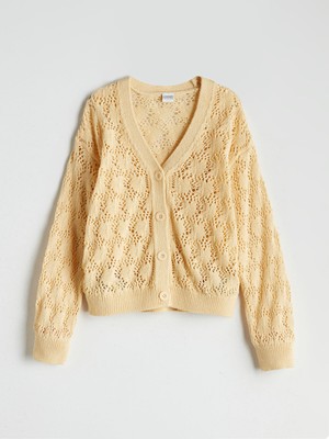 Lc Waikiki Yeni Sezon V Yaka Ajurlu Kız Çocuk Triko Hırka