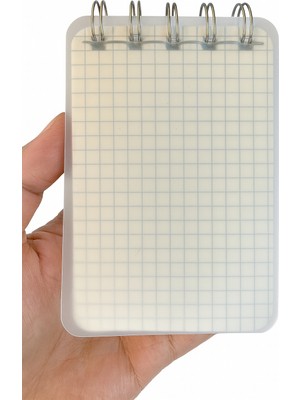 Mini Boy 7,4X10,5 cm Spiralli Telli Kareli El Not Defteri 100 Yaprak Şeffaf Sert Kapaklı A7 Defter