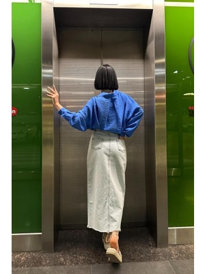 Evyora Kar Yıkama Yırtmaçlı Kot Etek