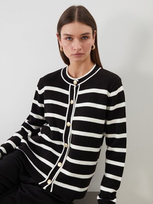 Lc Waikiki Yeni Sezon Bisiklet Yaka Çizgili Kadın Triko Hırka