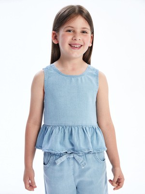 Lc Waikiki Yeni Sezon Altı Fırfırlı Kız Çocuk Jean Bluz