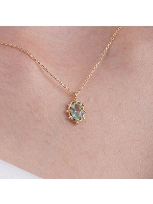 Vintage Tasarım Altın Kolye 14 Ayar Doğal Taşlı Green Topaz (Su Yeşili) Kadın Kullanıcı İçin