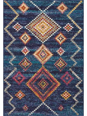 Aren Halı Cenova Geometrik Lacivert Polyester ve Pamuklu Yıkanabilir Kaydırmaz Taban Dijital Baskı Halı