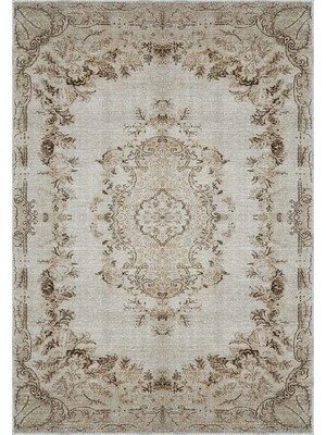 Raval Göbekli Bej Polyester ve Pamuklu Yıkanabilir Kaydırmaz Taban Dijital Baskı Halı