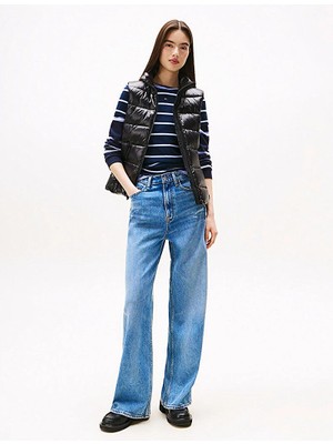 Tommy Hilfiger Tjw Dar Kesim Fermuarlı Baskılı Kuş Tüyü Kadın Siyah Yelek DW0DW21622BDS