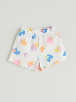 Lc Waikiki Yeni Sezon Beli Lastikli Kalp Baskılı Kız Çocuk Şort