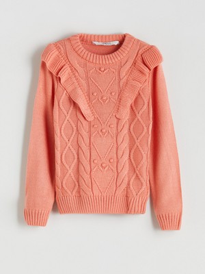 Lc Waikiki Yeni Sezon Bisiklet Yaka Fırfır Detaylı Kız Çocuk Triko Kazak