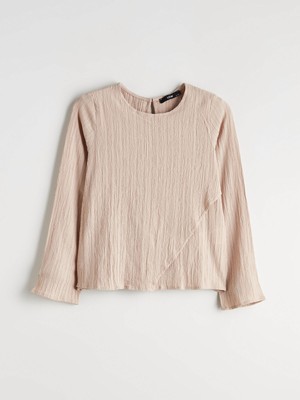 Lc Waikiki Yeni Sezon Bisiklet Yaka Keten Karışımlı Dokulu Kız Çocuk Bluz