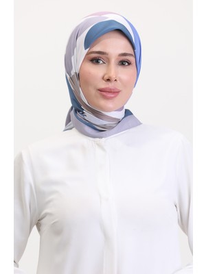 Desenli Soft Eşarp 70246-02 Pudra Indigo