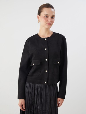 Lc Waikiki Yeni Sezon Bisiklet Yaka Süet Görünümlü Kadın Ceket