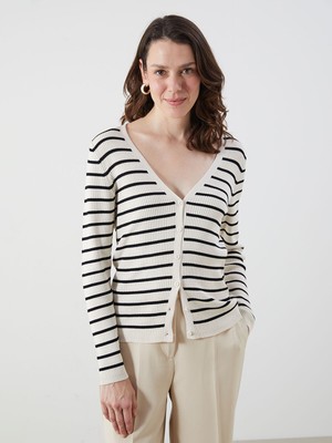 Lc Waikiki Yeni Sezon V Yaka Çizgili Kadın Triko Hırka