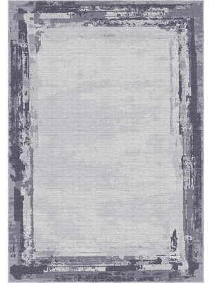 Las Çerçeveli Gri Polyester ve Pamuklu Yıkanabilir Kaydırmaz Taban Dijital Baskı Halı