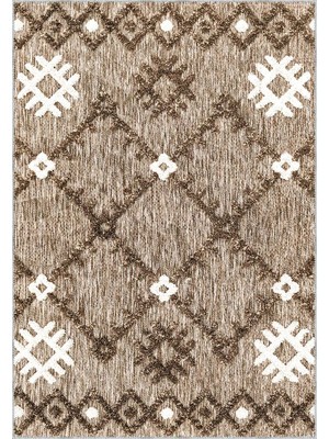 Rione Geometrik Kahve Polyester ve Pamuklu Yıkanabilir Kaydırmaz Taban Dijital Baskı Halı
