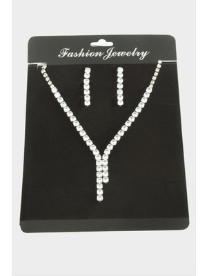 Depomix Tamtur Zirkon Taşlı Lüks Set Kolye 5 Mm-Gümüş Rengi